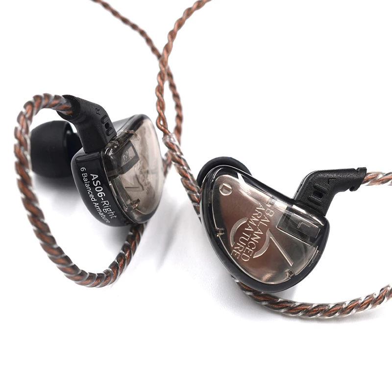 KZ AS06 3BA сбалансированные арматуры HiFi наушники вкладыши со съемным кабелем 0 75 мм
