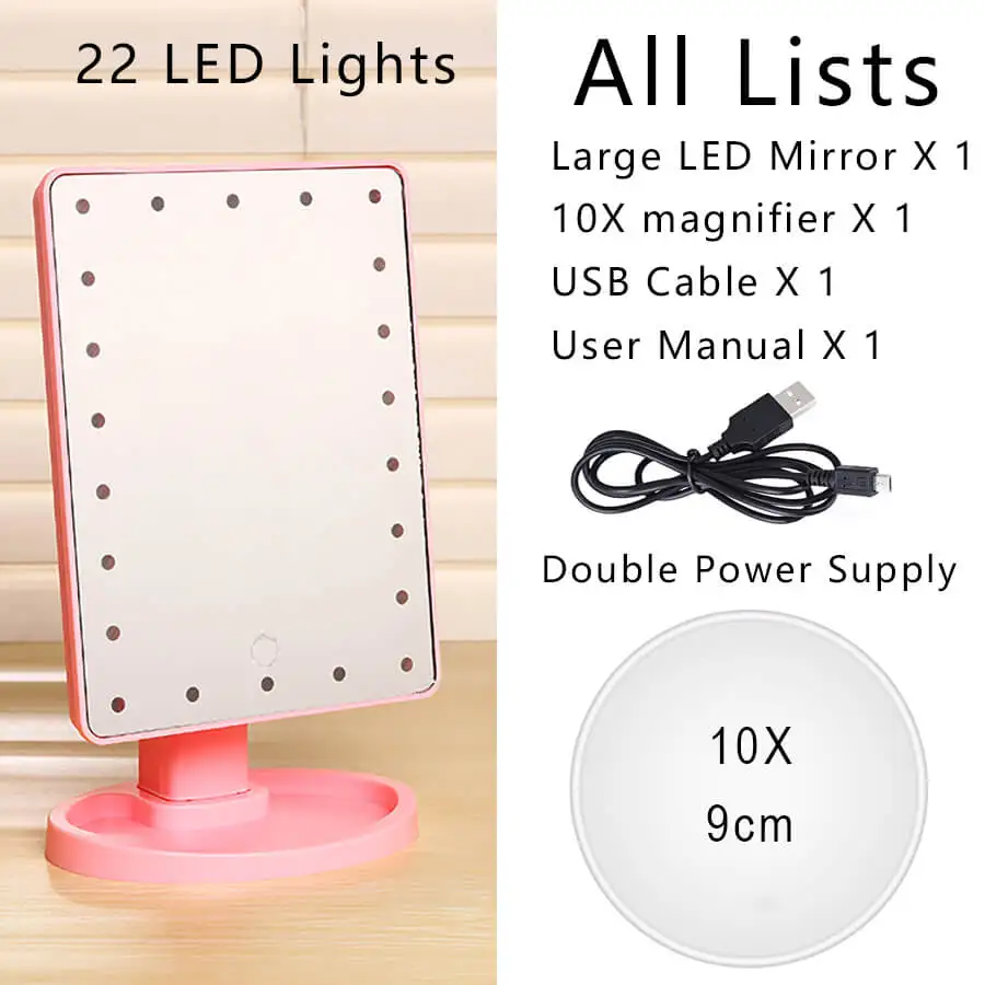Large Mirror Pink Pro 10X светодиодный светильник для макияжа, увеличительное зеркало, лампа для макияжа, лупа, USB, профессиональная косметическая портативная мини-стеклянная Косметическая присоска - Цвет: Large Mirror Pink