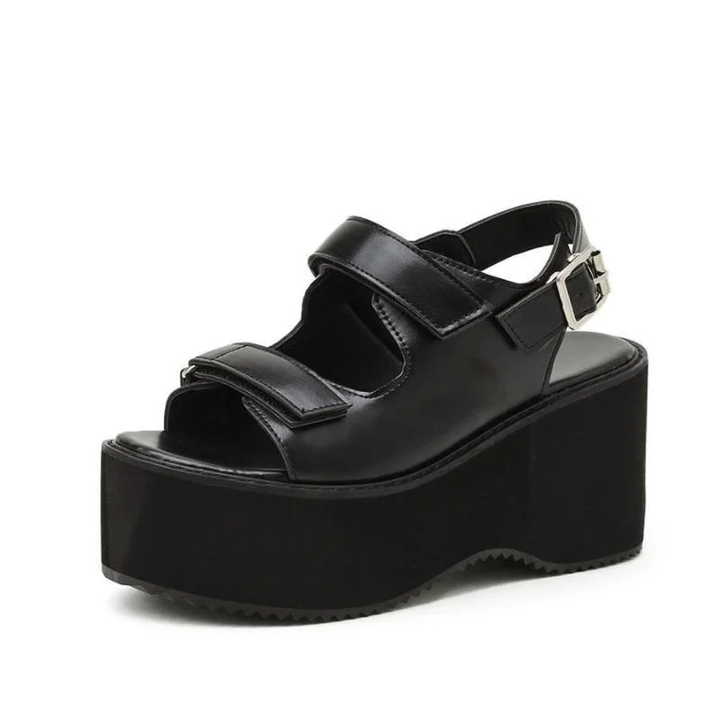 

Summer shoes Ladies Sandals Vintage Buckle Punk Gothic Shoes Platform Chunky Heels Open Toe Gladiator sandals Women goth shoes