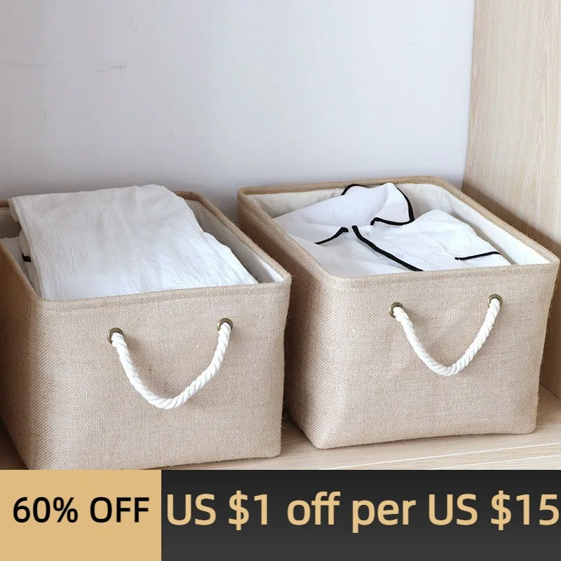 

Cotton and linen thick cloth storage basket folding clothes storage box large desktop storage box sundries snack storage basket