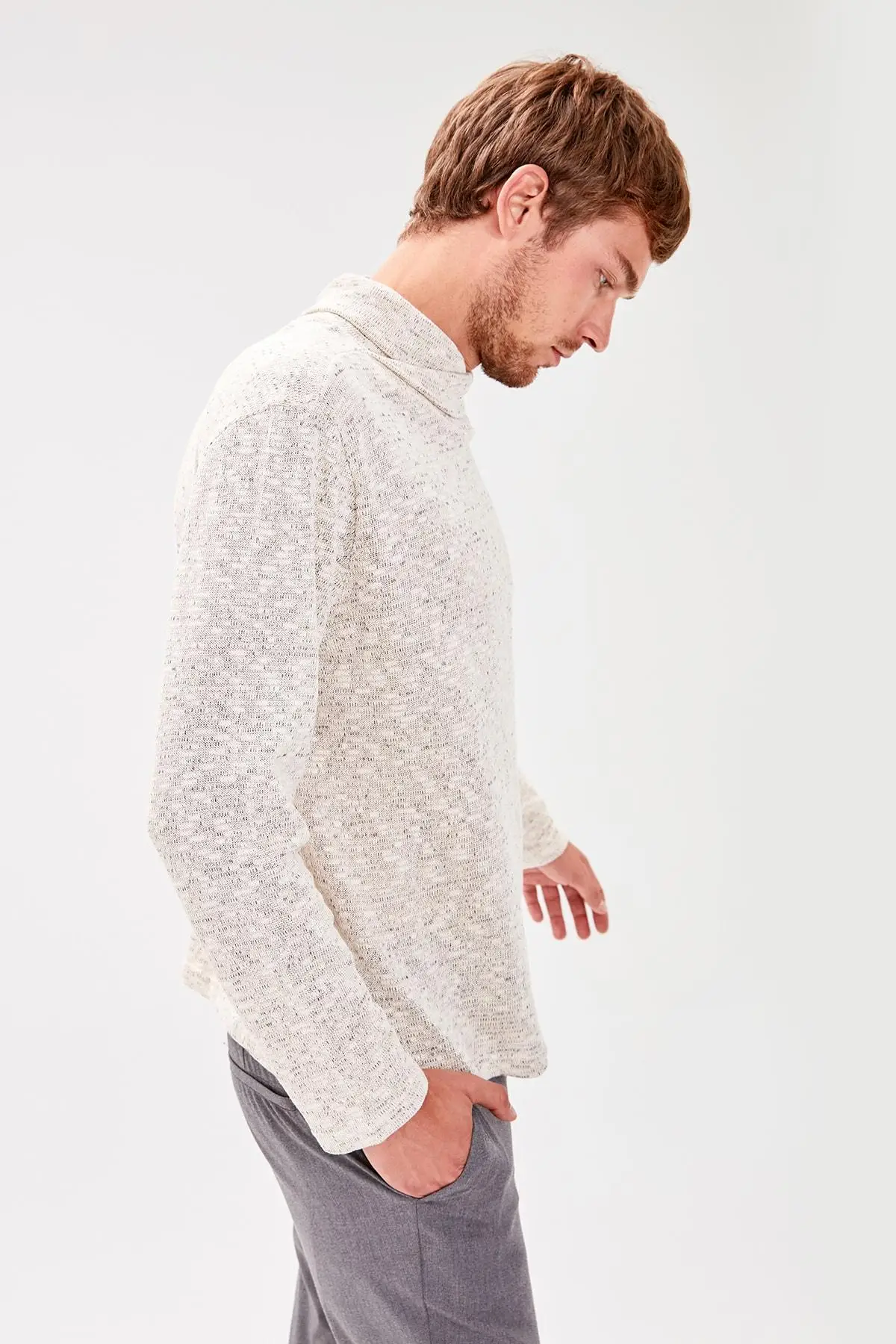 Trendyol Offwhite Мужская Воронка воротник с длинным рукавом новая Толстовка