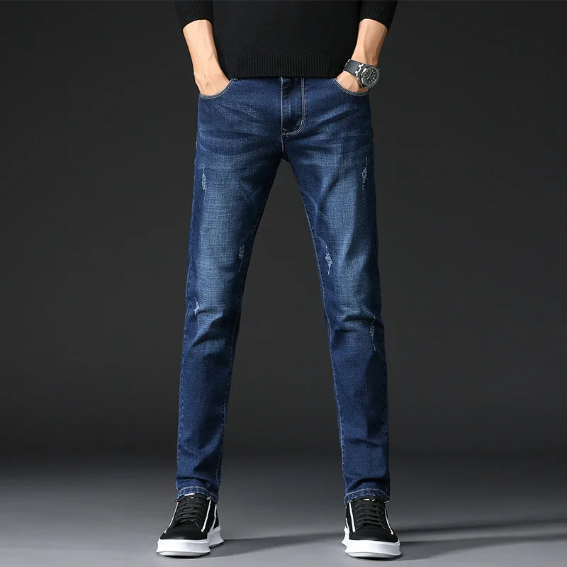 

New men's jeans in spring and summer of 2021 men's Korean fashion slim fit small leg elastic jeans long pants small leg pants