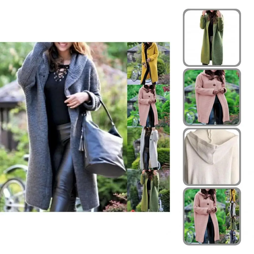 

Jacket Coat Hooded Autumn Winter Warm Mid-Length Knitted Sweater Coat Women Cardigan for Outdoor