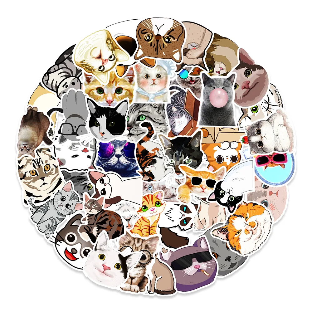 

10 / 30 / 50pcs New Cute Kitten Expression Graffiti Sticker Waterproof Sticker Wholesale