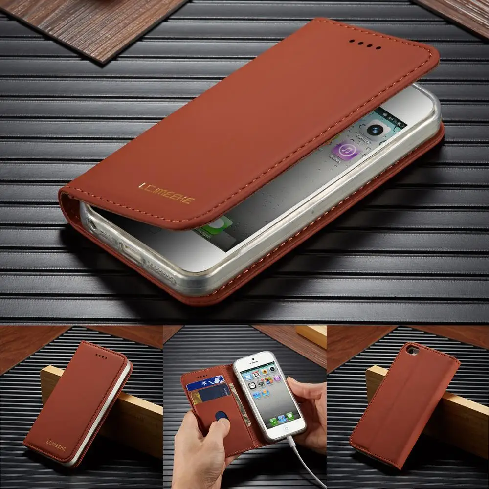

Wallet Flip Card-Holder Phone Cases For iPhone SE 5 S Luxury Leather Credit Card Slot Cover For Apple iPhone5 SE Coque Bumper