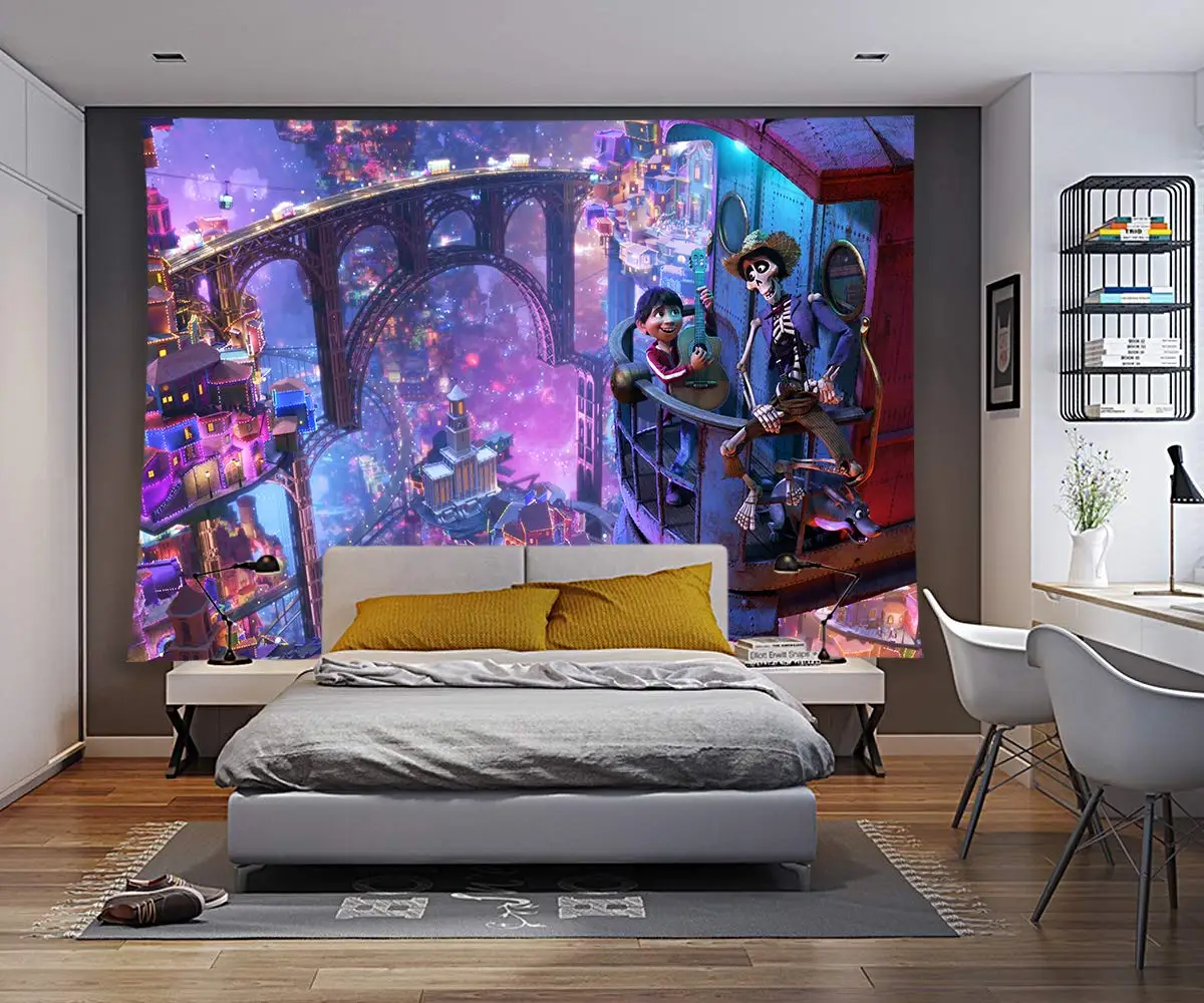 Cartoon City Night Scene Tapestry Skull and Movie Anime Theme Background Music Dream Custom | Дом и сад