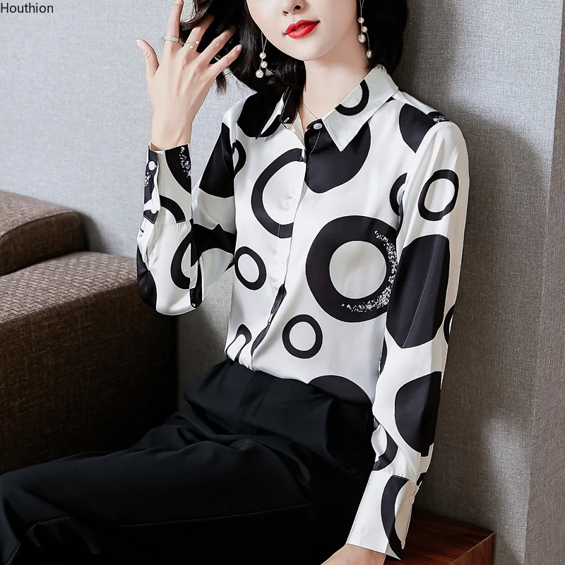 

Women's blouses Fashion Comfortable Shirt Polo Collar Korean Polka Dot Wire Leisure Top Summer Houthion