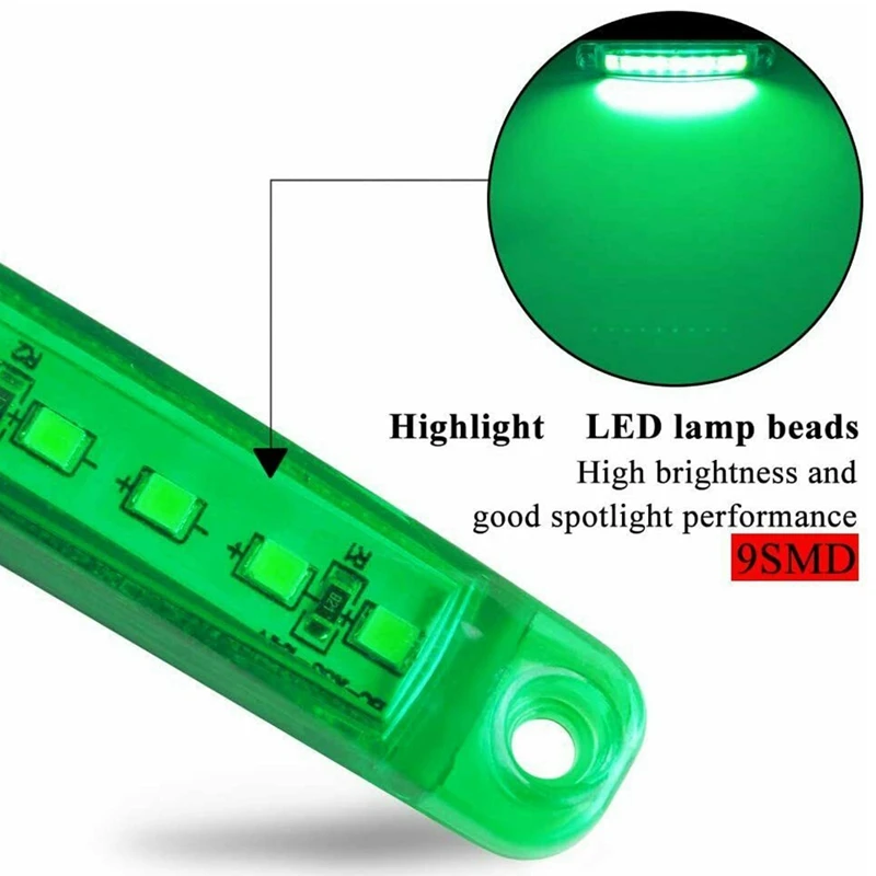 

30Pcs Durable Green 9-LED Truck Trailer Lorry Sealed Side Marker Clearance Light Low Led Trailer Light Rear Side Lamp