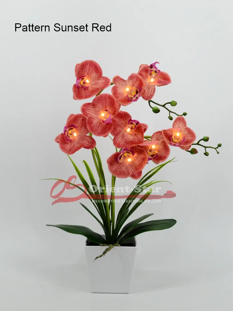Sunset Red 2"(50 см) светодиодный светильник с цветком орхидеи, настоящий сенсорный, 9 шт., теплый белый светодиодный светильник/светильник ed Flowers с 2* AA батареей - Цвет: Sunset Red