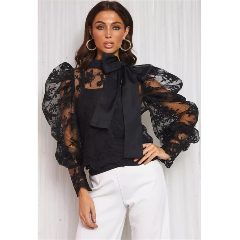 Модная сетчатая блуза женская рубашка с цветочной вышивкой повседневные