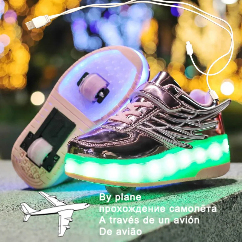 

2021 New 28-40 USB Charging Children Sneakers With 2 Wheels Girls Boys Led Shoes Kids Sneakers With Wheels Roller Skate Shoes