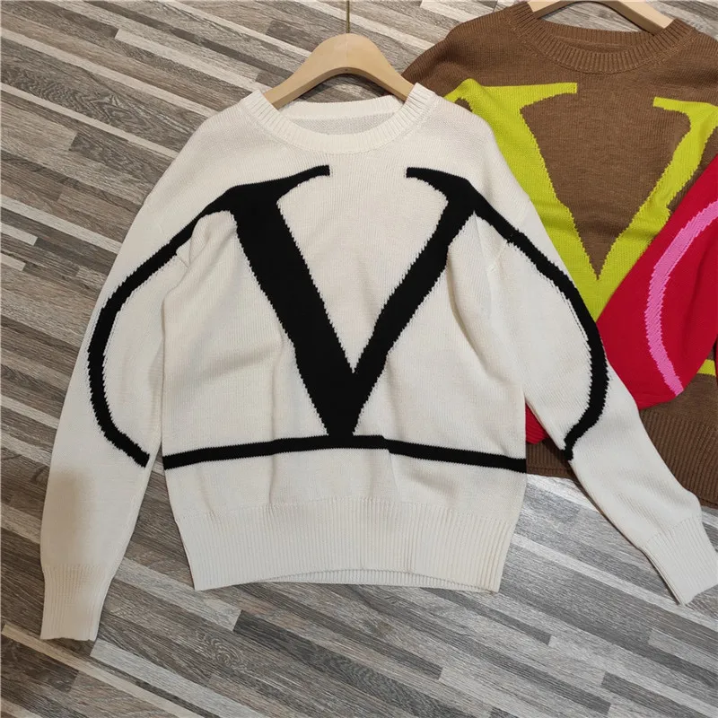 

2021 Women Autumn Winter Slim Red Letter Print Sweater Ladies Fashion Plus Size Pullovers Female Brand Casual Knitted Tops ZM652