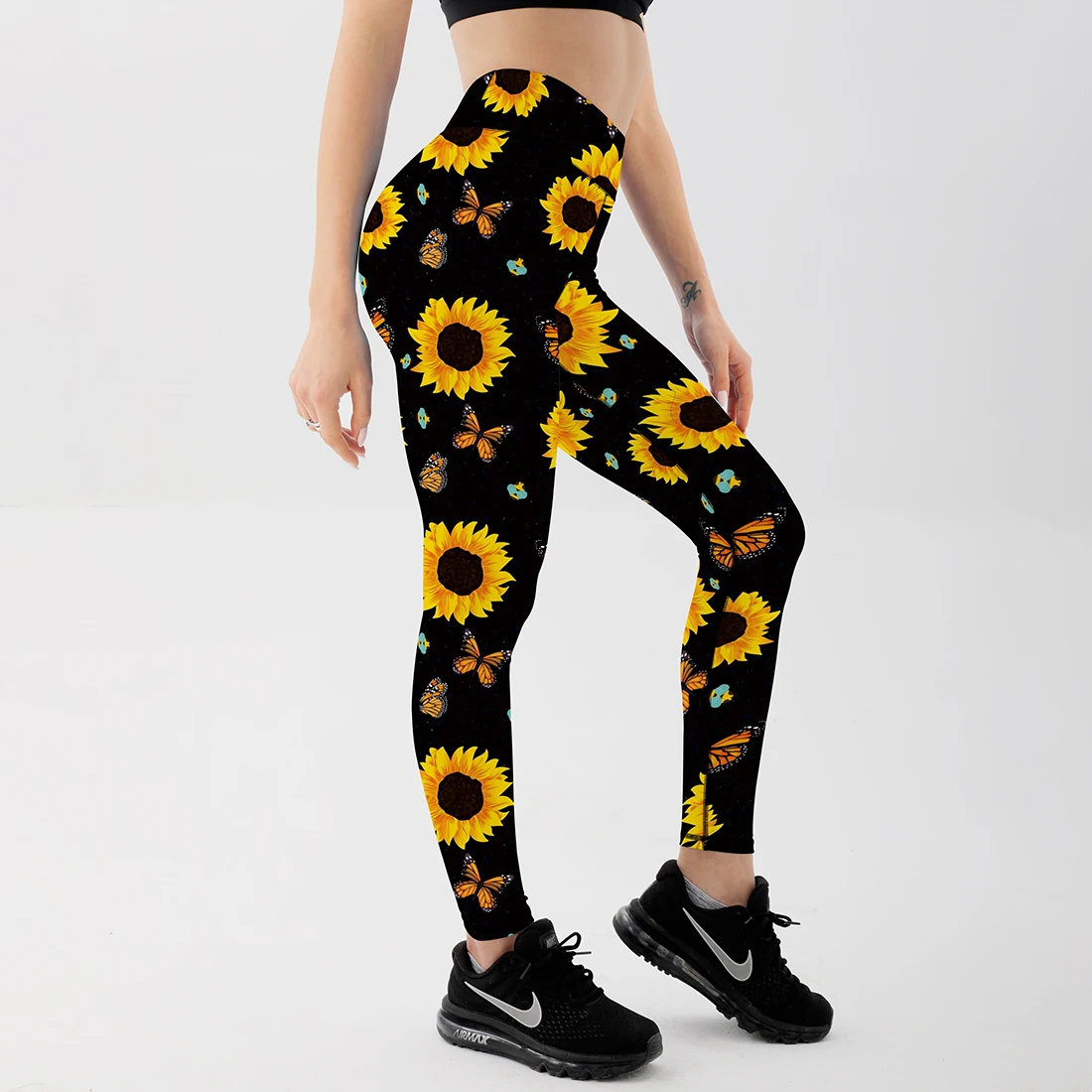 Sunflower Butter Print High Waist Sports Leggings Push Up Sport Women Fitness Gym Clothing High Elastic Breathable Push Up Pants