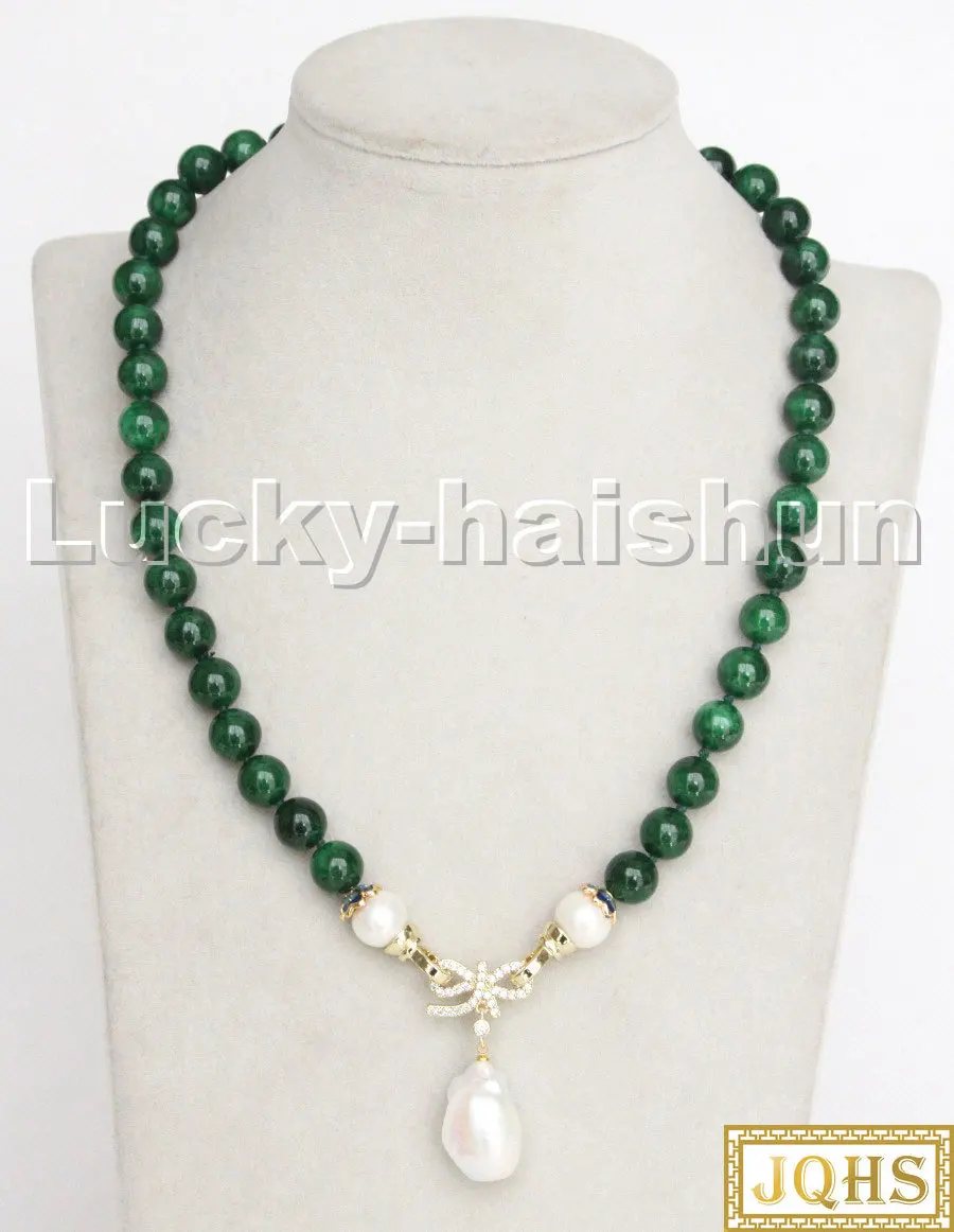 

Natural 18" 10mm Round Green Jades Reborn Keshi Pearls Pendant Necklace C237