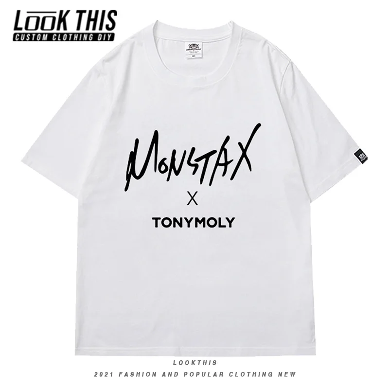 

Casual Loose Short Sleeve T Shirt MONSTA Letter Men T-shirt Summer Fashion O-neck T-shirts Teen Oversized Tee Tops Streetwear
