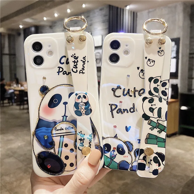

3D Cartoon diamond Animal panda Glitter Wrist Bracket soft Phone case for iphone 12 Pro Max 11 Pro MiNi 7 8 Plus X XS XR SE 2020