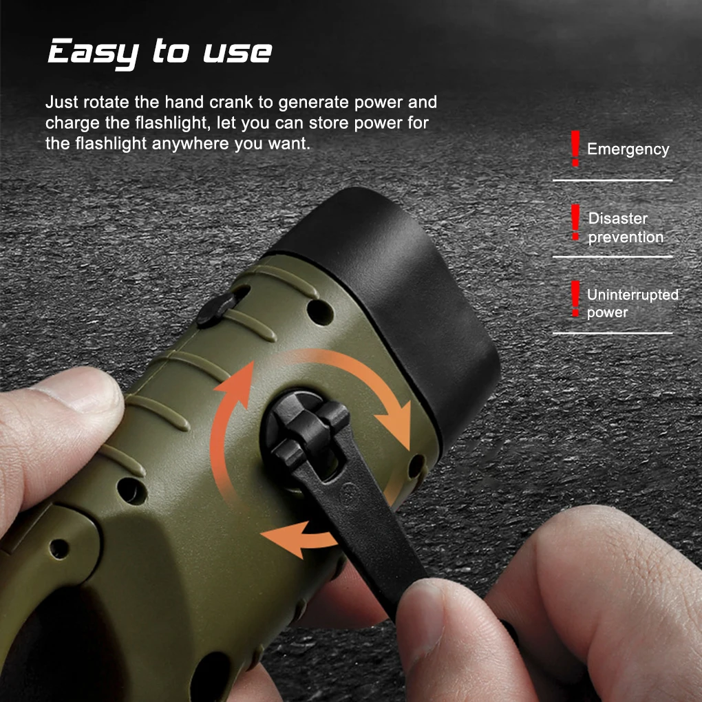 

Portable Solar Powered Flashlight Outdoor Hiking Camping Light Hand Cranked Trekking Emergency Light LED Torch Rechargeable Lamp