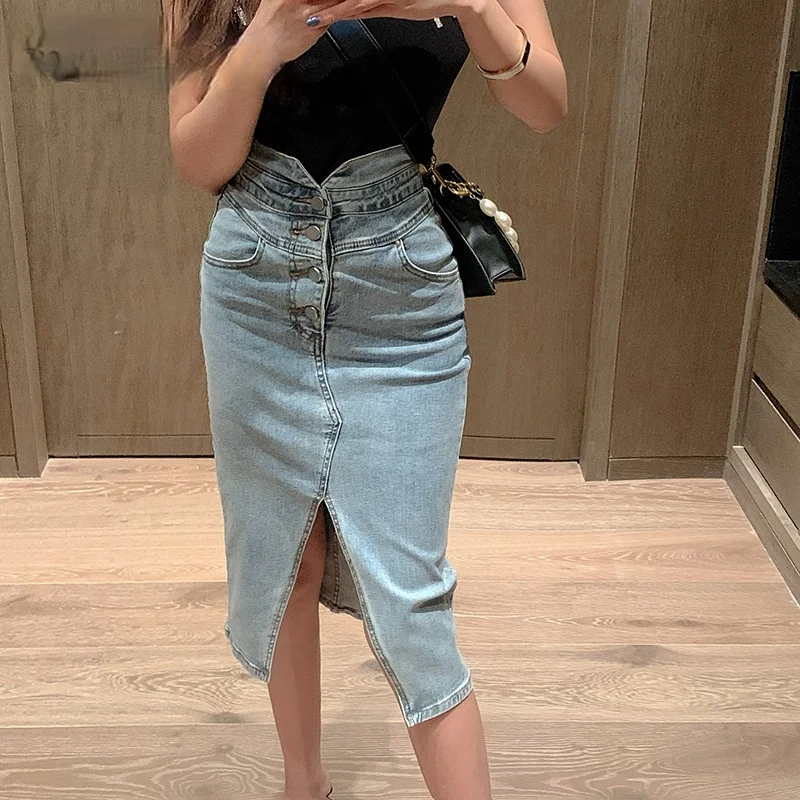 

New summer stretch bag buttock slim split design long bust group