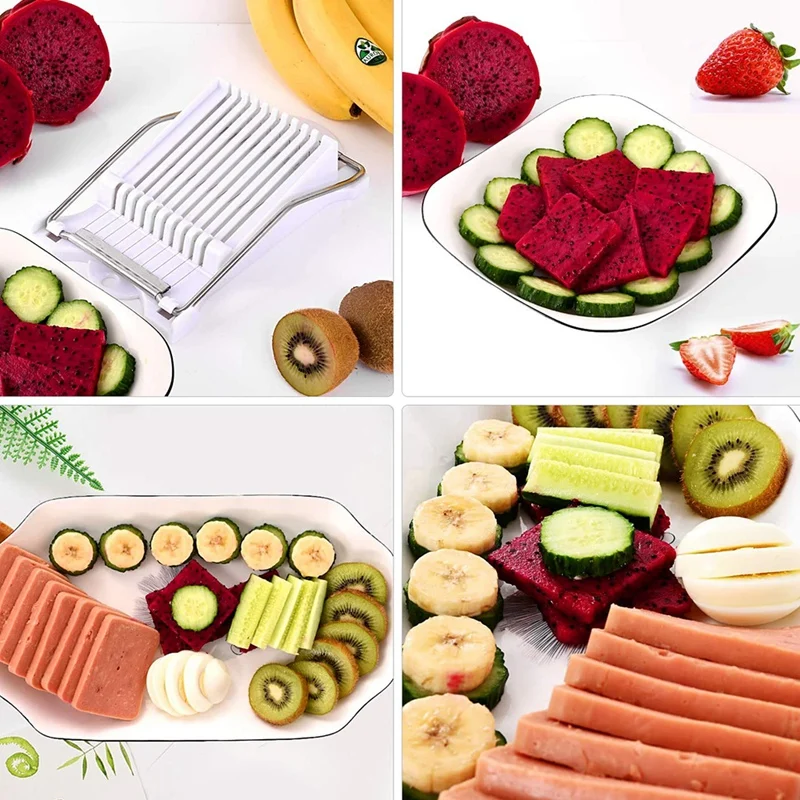 

Slicer for Cutting Spam Ham Luncheon Meat Boiled Eggs Cucumber Strawberry Bananas Made By ABS and Stainless Steel Wire