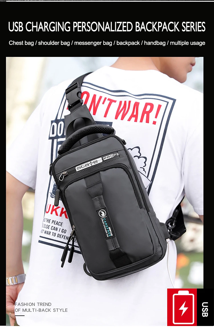 OZUKO New Multifunction Crossbody Bag for Men Chest Pack Sling&Double Shoulder Bag Male Waterproof Short Trip Messenger Bag