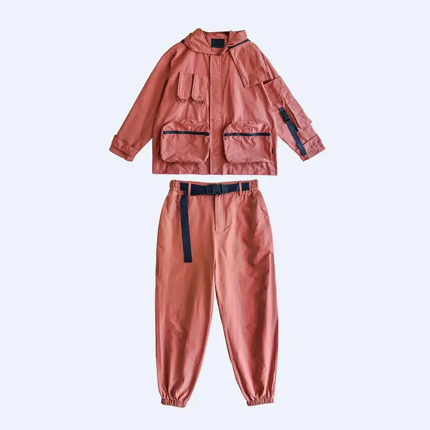 Spring and autumn new handsome Multi-pocket two-piece social spirit sets women's hip hop girl cool tide tooling suits wq2314