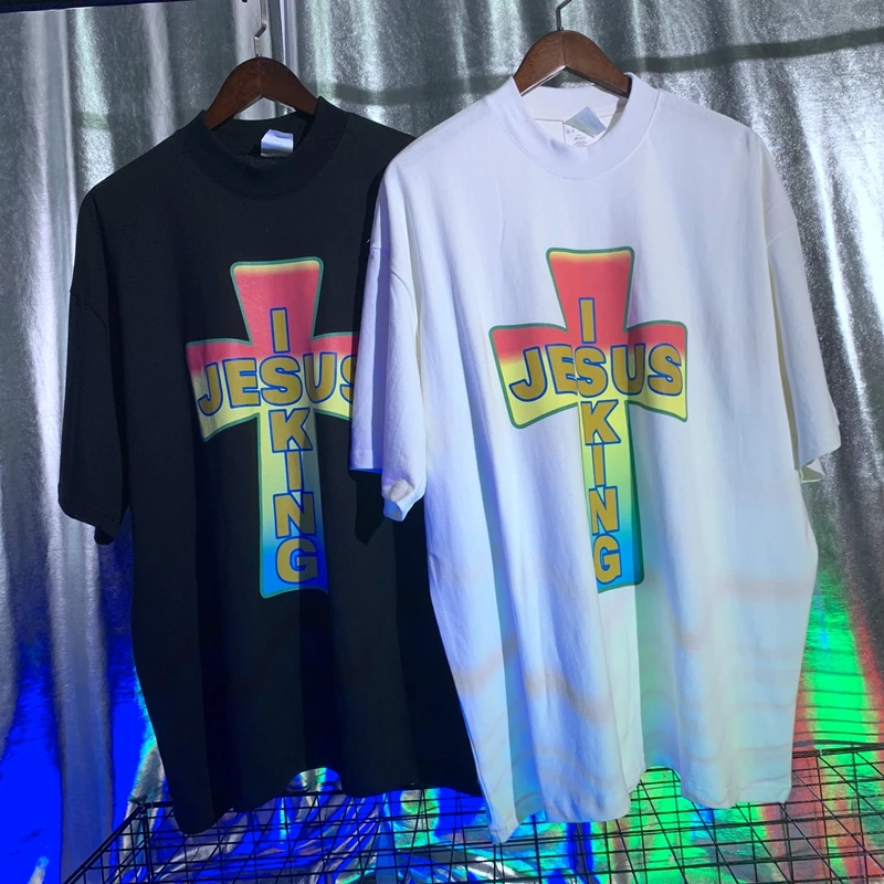 

Футболка с логотипом Rainbow размером с изображением Иисуса и надписью «Kanye West», гетерохроматическая футболка с принтом с изображением воскрес...