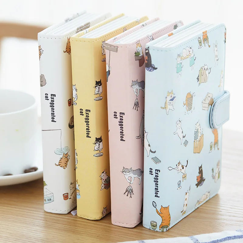 Cute Kawaii Cat Stationery Leather  Notebook Japanese Style Color Page Notebook Bullet Diary Agenda 2020 Planner Filofax Notepad