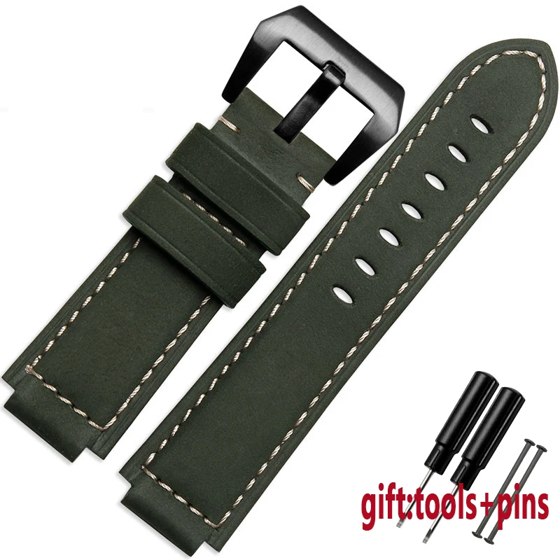 green-black Качественный ремешок из натуральной кожи для мужчин Timex T49859 | T2N720 | T2p141 | T2n722 | 723 | 738 | 739 ремешок с ремешком из нержавеющей стали - Цвет ремешка: green-black