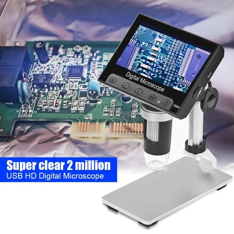 1080P USB цифровой электронный микроскоп DM4 4," ЖК-дисплей цифровой микроскоп 8 светодиодный 12 языков для ремонта материнской платы