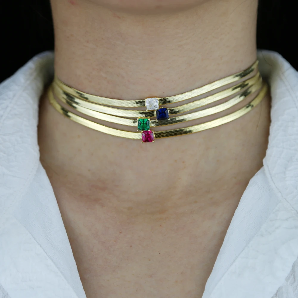 Оптовая продажа Радужное разноцветное ожерелье с фианитами ширина 4 мм цепочка