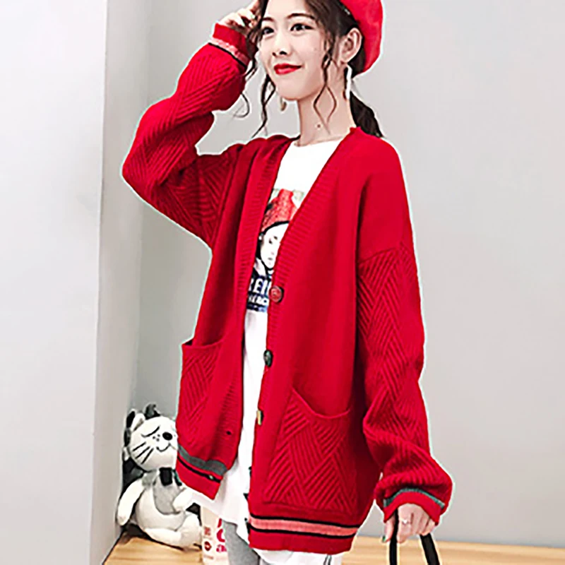 Вязаный женский кардиган свитер новинка 2019 модный на пуговицах Осень-зима