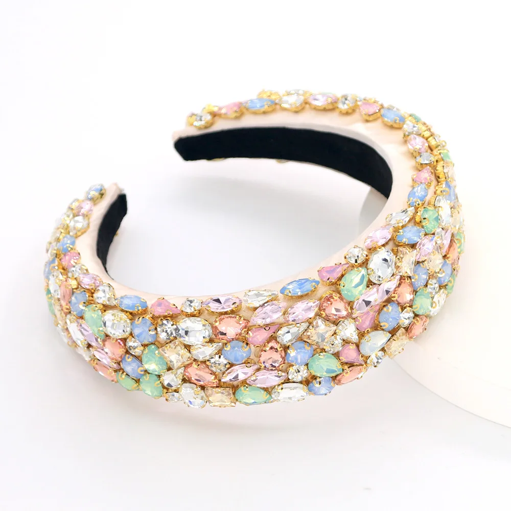 

New Gorgeous Baroque Hair Jewelry Bohemian Padded Crystal Crown Headbands Exaggerated Rhinestone Tiara Hairbands For Wedding