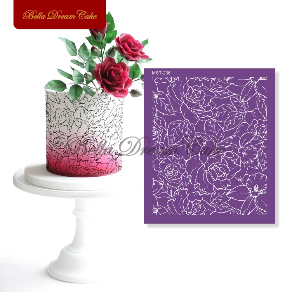 

New Rose Flower Lace Cake Stencil DIY Wedding Cake Mould Fabric Mesh Stencils Template Cake Decorating Tools Baking Accessories