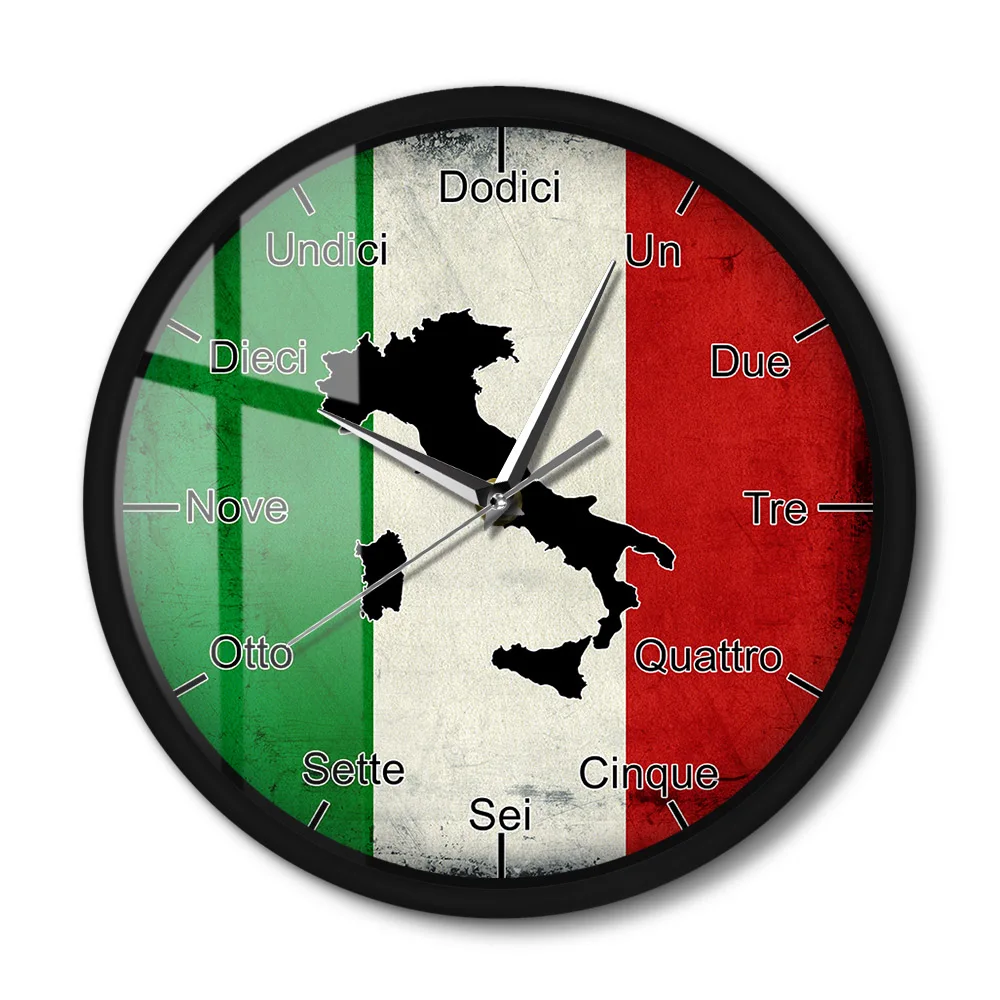

Italian Country Map Wall Clock Metal Frame Silent Modern Home Decor Wall Watch Illuminated Night Light Sound Control Wall Clock