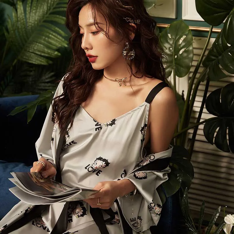 Женская ночная рубашка в стиле Ins 2 шт. Удобная Шелковая атласная сорочка на