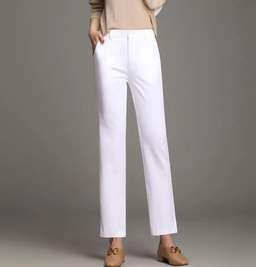 

New spring Autumn cotton high waist casual Ankle-Length pants women's Slim was thin straight pants plus size 6xl r1632