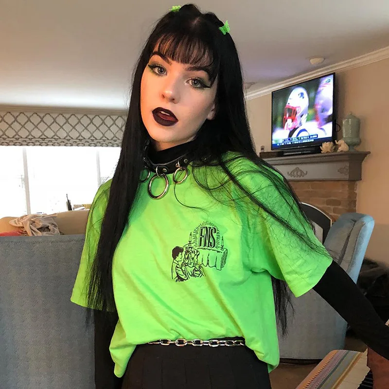 Goth Dark Neon свободные футболки с принтом в готическом стиле гранж буквами из