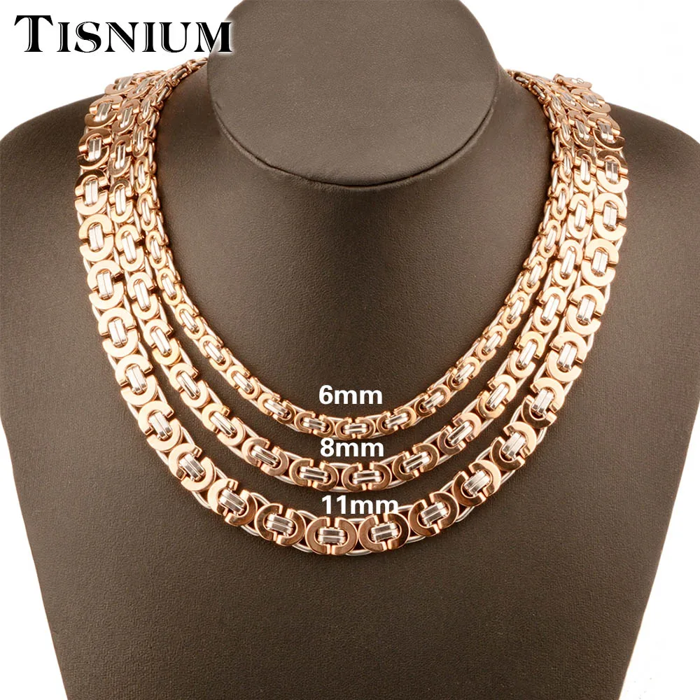 Tisnium Byzantine Style Men's Necklaces Bracelets Flat Collar Choker High Quality Stainless Steel Chain Hip-hop Boys Best Gift