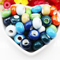 10pcs color ceramic glass murano smooth surface round loose large hole european spacer beads fit pandora charms bracelet jewelry