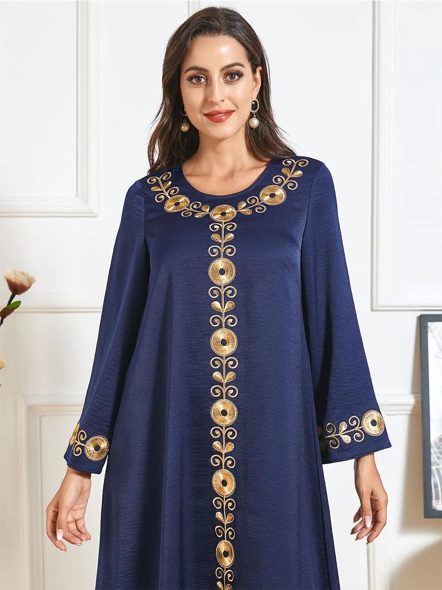 

Embroidery Muslim Long Dress Women Big Swing Abaya Maxi Islamic Djellaba Robe Turkey Moroccan Ethnic Clothes