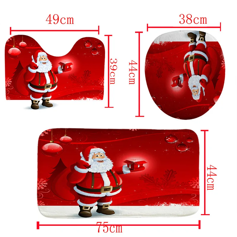 

Merry Christmas Trees Shower Curtain Set Santa Claus Snowflake Bath Mat Frabic Polyester Waterproof Bathroom Accessories