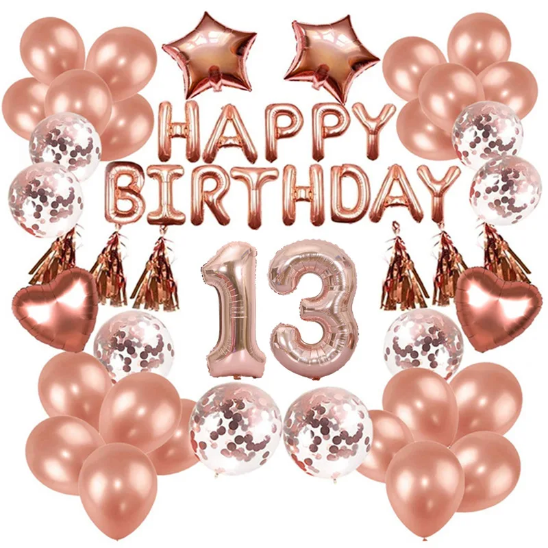

13th Birthday Party Decorations Rose Gold Balloons Set With Balloons Banner Tassel For Girls 13/16/18 Birthday Party Supplies