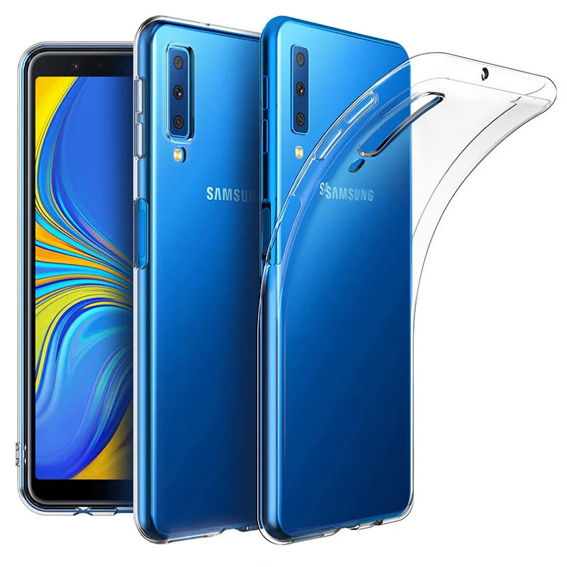 Прозрачные силиконовые чехлы для Samsung Galaxy A7 2018 роскошный чехол Мягкий защитный из