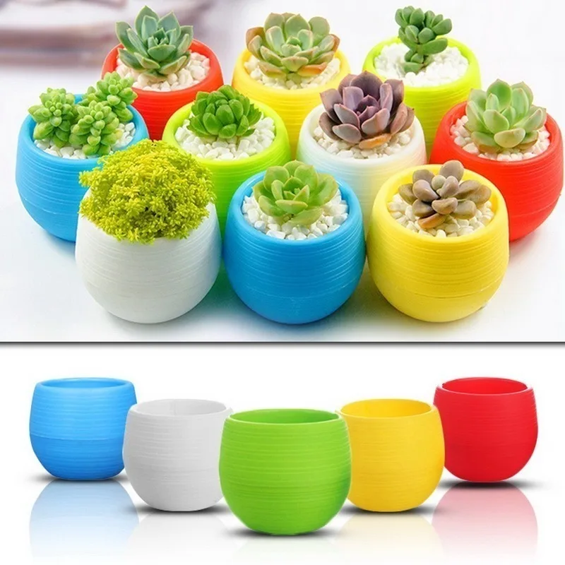 

1Pcs Mini Colourful Plastic Cute Round Flower Pot Succulent Plant Flowerpot For Home Office Decoration 5 Color Garden Supplies