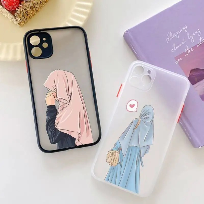 

Cartoon Hijab Face Muslim Islami Phone Case matte transparent For iphone 7 8 11 12 13 plus mini x xs xr pro max cover