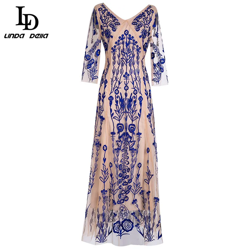 Фото LD LINDA Делла весеннее модное дизайнерское длинное платье женское с v образным