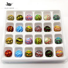16mm Round Feather Design Handmade Glass Marbles Ball Charms Home Decor Accessories Vase Filled Game Toy For Kids Children 24PCS