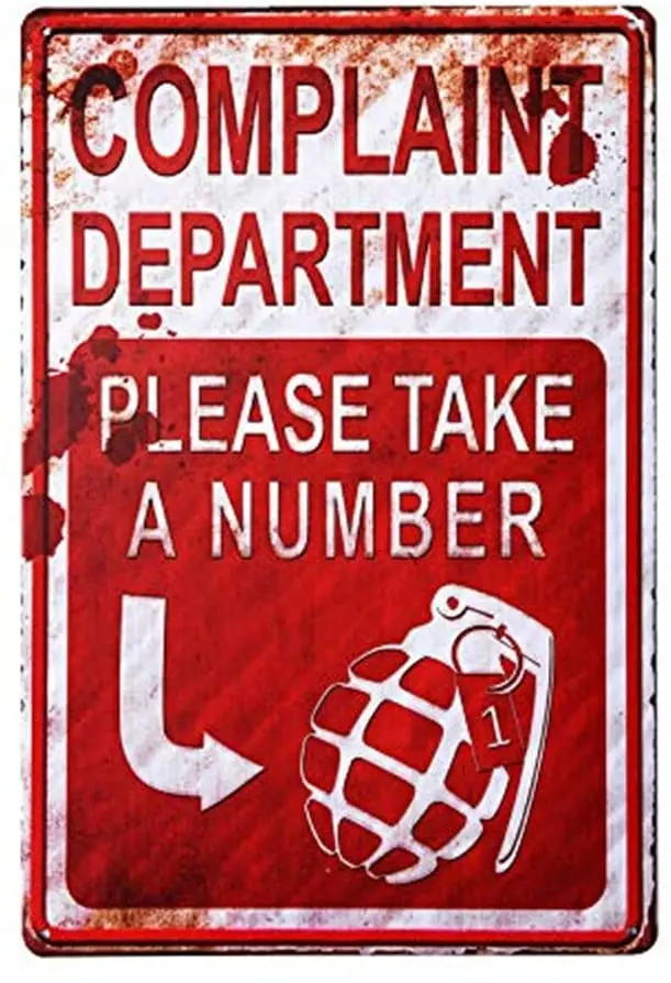 

Complaint Department pls take a Number Wholesale matel Parking Retro Metal Tin Sign Plaque Poster Wall Decor