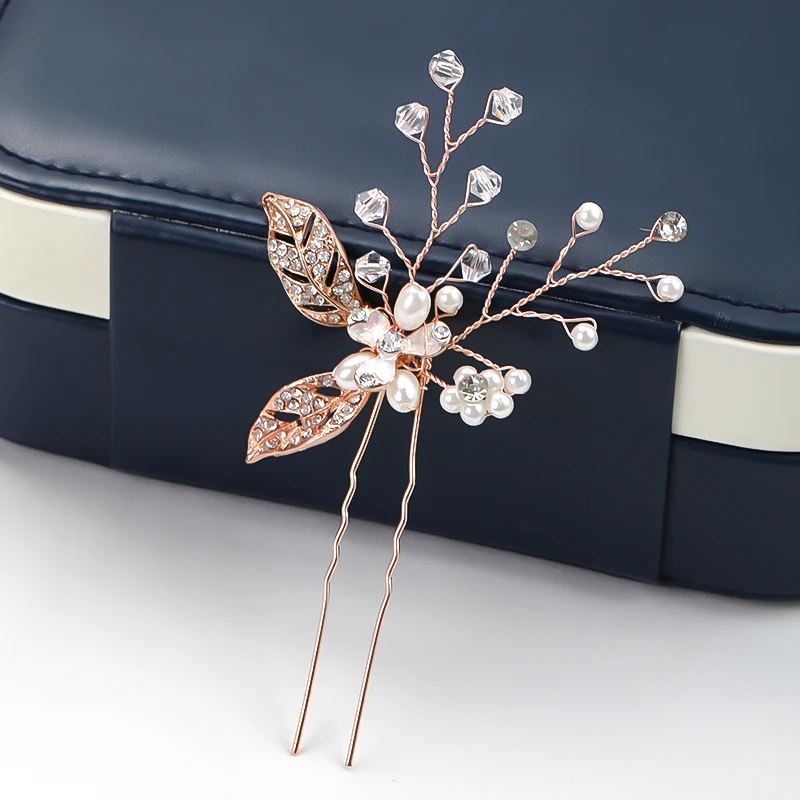 1 шт. золотой цветок лист Форма волосы палка жемчужина клип в винтажном стиле