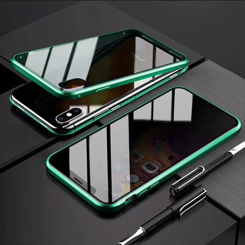 Двусторонний Магнитный чехол для IPhone XS MAX XR X 8 7 Plus, чехол, не скользящий, чехол из закаленного стекла для телефона, магнит, полное покрытие